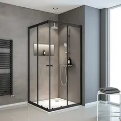Duschkabine Eckeinstieg 75x75 90x90 mit Schiebetür - Duschabtrennung aus 5mm Einscheiben-Sicherheitsglas, modern und schnell zu reinigen. Ideal für kleine Bäder. Farbe: Schwarz, Höhe: 185 cm.