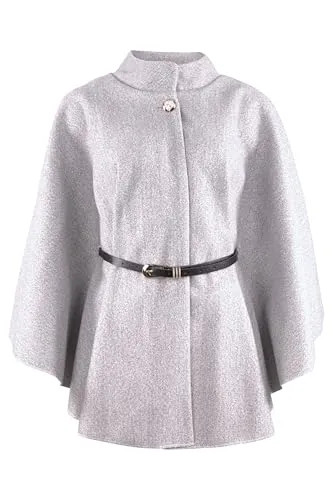 malito - Damen Cape Mantel - langarm Vintage Poncho modern & elegant - edle bequeme unifarbene Jacke - klassischer Umhang Freizeit & Alltag 4570 - (Hellgrau 2)