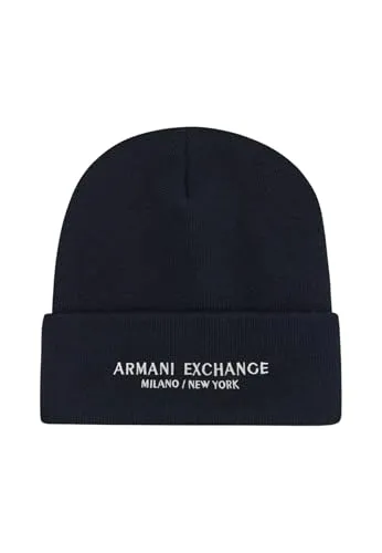 A|X Armani Exchange XM001637AF16950UB101 Mütze - Lässige Strickmütze aus 100% Polyester, ideal für kalte Tage, mit kontrastierendem 'Armani Exchange Milano/New York'-Schriftzug am Bündchen.