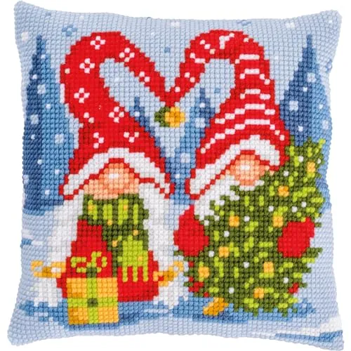 VERVACO Kreuzstich Kissen Set Weihnachtsgnomen - Kreuzstich-Sets für Anfänger, komplettes DIY Set mit hochwertigen Materialien und detaillierter Anleitung. Gestalten Sie Ihr eigenes dekoratives Kissen und genießen Sie kreative Entspannung!