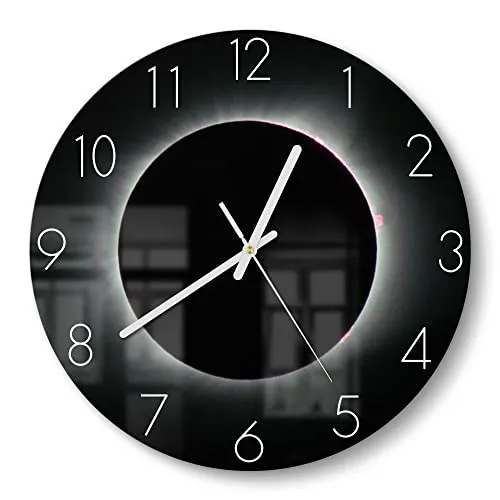 DEQORI Glasuhr Sonnenfinsternis | Runde Wanduhr 30 cm in schwarz von DEQORI