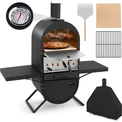 COSTWAY Pizzaofen Outdoor - Vielseitiger Grill für perfekte Pizzas - Großküchentechnik: Dieser robuste Pizzaofen mit 2-lagiger Kochfläche bietet nicht nur Platz für Pizza, sondern auch für Fleisch und Gemüse. Backen Sie in nur 2 Minuten bei 400 °C und genießen Sie köstliche Speisen im Freien!