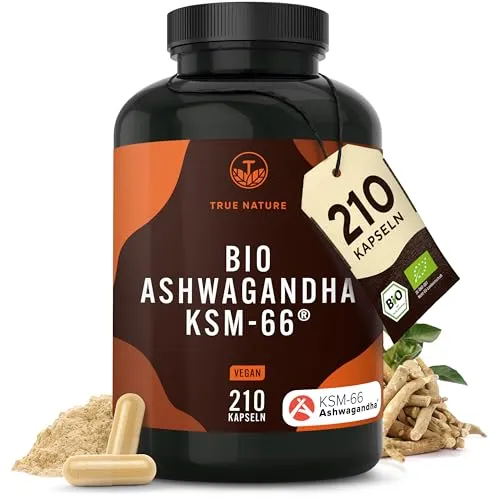 Bio Ashwagandha - KSM-66® Premiumrohstoff - 210 Kapseln - Ashwagandha Kapseln mit 600mg Tagesdosis, hochdosiert und vegan, hergestellt in Deutschland für höchste Reinheit und Wirksamkeit.