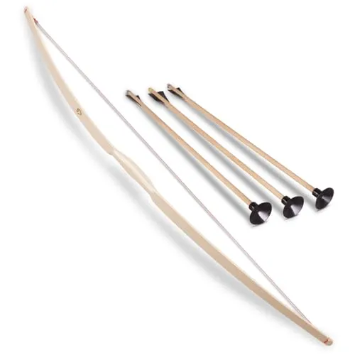 BestSaller 1265 eleganter Kinder-Bogen ca. 90cm aus Eschenholz, Holz Esche, inkl. 3 x 1204 Pfeile 40cm, Natur, 4-teilig (1 Set)
