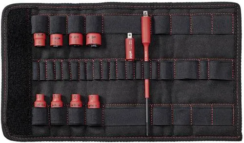 Wiha Steckschlüsselsatz 10-teilig 43466 - Werkzeug-Sets für sicheres Arbeiten an elektrischen Anlagen bis 1.000 V AC, ideal für den mobilen Einsatz und in beengten Arbeitsumfeldern, sicher verstaut in einer robusten Falttasche.