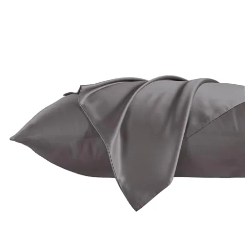 THXSILK Luxus 100% 19 Momme Seide Kissenbezug Kissenhülle mit Reißverschluss - Seide Kissen Bezug - Super Weich und Glatt Seidenkissenbezug (50x75cm, Holzkohle)