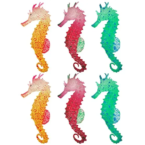 WideSmart 6 Pcs Glühende Künstliche Seepferdchen Aquarium Deko Silikon Ornament Fisch Tank Leuchtende Dekoration