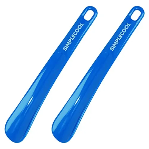 SIMPLECOOL Schuhlöffel Klein Schuhanzieher Kunststoff 2er Set. Kleiner Plastik Schuhlöffel mit Lochung zum Aufhängen. Kurz Shoe Horn für Männer Frauen Senioren Kinder Reise. (Blau 25cm)