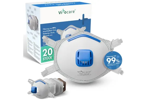 Vitocare FFP3 Atemschutzmaske mit Ventil – 20er Pack, weiß - Hochwertige Vitocare FFP3 Atemschutzmaske mit Ventil im praktischen 20er Pack. Bietet Komfort und Schutz für den täglichen Einsatz.
