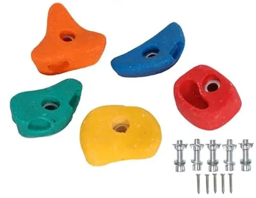 GigiToys® Klettersteine für den Spielplatz | Satz S mit 5 Stück | Kinder Klettergriffe aus Kunststoff | +Befestigungsbolzen | für Spielturm Kletterwände für Baumklettern | Indoor Outdoor Buntes