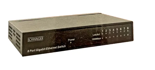Schwaiger Netzwerk Switch 8-Port NWSW8 011 - 10/100/1000 Mbit/s, leiser Betrieb ohne Lüfter und nahtlose Integration netzwerkfähiger Geräte