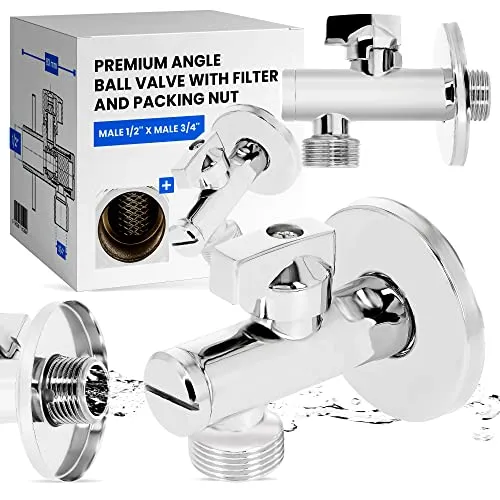 Eckventil Kugelhahn Winkelkugelhahn Eckregulierventil mit Filter und Packungsmutter 1/2''x 3/4'' Waschbecken Küche Bad Wasseranschluss Langlebiger Messing Verchromt