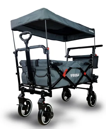 Frosal Bollerwagen Paul faltbar grau Premium Handwagen für Kinder - Bollerwagen mit Sonnendach und Einzelradfederung, ideal für Ausflüge mit Kindern – sicher und komfortabel unterwegs!