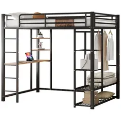 OKWISH Kinderbett Komplettlösung mit Schreibtisch & Kleiderschrank - Praktisches Hochbett in modernem Design, das Schlafplatz, Schreibtisch und Stauraum vereint – perfekt für kleine Räume. Stabil und langlebig, inklusive Leiter und großzügigen Ablageflächen für optimale Nutzung.