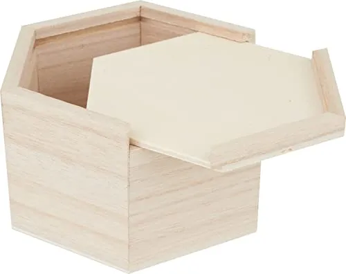 VBS Holz-Kästchen mit Schiebedeckel 6-eckig 2-teilig Box unbehandelt Rohholz Sperrholz 10.4x10.4x6.5 cm ganzjährig