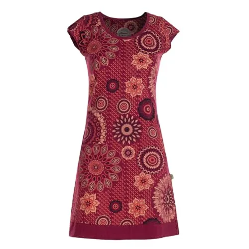 Vishes - Kurzarm Damen Sommer-Kleid Longshirt Mini Tunika Dunkelrot 42