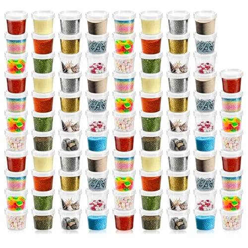 com-four® 96x Aufbewahrungsbehälter mit Deckel - Universal Döschen aus Kunststoff mit Verschluss - stapelbare Becher für Kosmetik, Creme, Lotion und Bastel-Materialien - je Leerdose 35ml (96 Stück)