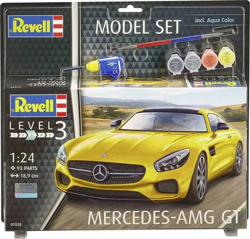 Revell 67028 Modellset Mercedes-AMG GT 1:24 - Kunststoff-Modellbausatz des Mercedes-AMG GT im Maßstab 1:24, ideal für Modellbau-Enthusiasten und Liebhaber von Sportwagen.