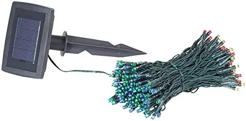 Lunartec Solar Lichterkette bunt: 4-farbige Solar-LED-Lichterkette mit 100 LEDs und Timer, IP44, 10 m (Solar Lichterkette außen bunt, Solar Lichterkette Outdoor bunt, Weihnachtsbaumkerzen)