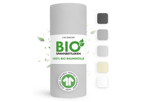 Jacobson Spannbettlaken BIO, Jersey Spannbetttuch, Bettlaken 160 g/m², 100% BIO-Baumwolle, Gummizug: rundum, GOTS zertifiziert