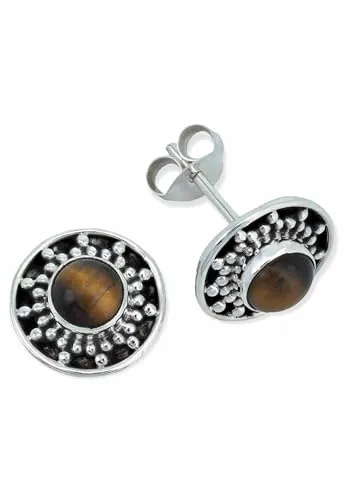 Ohrstecker 925 Silber mit Tigerauge in braun von mantraroma