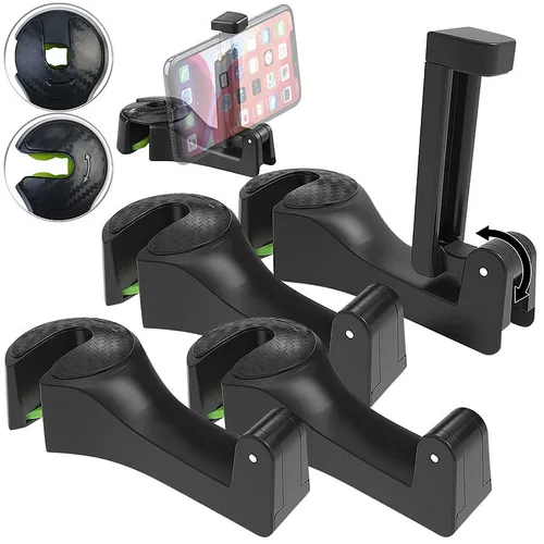 PEARL 4er-Set Kfz-Kopfstützen-Halter, Haken & Smartphone-Klemme 5,5 - 8,5 cm