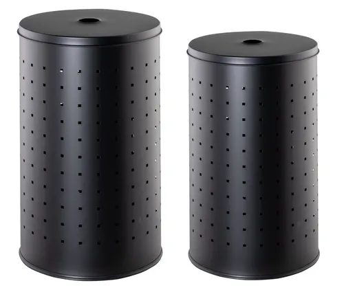 Home4You Edelstahl Wäschetonne Set, 2-teilig, Schwarz in schwarz von Home4You