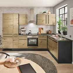 Küchenblock mit E-Geräten JAZZ 8 - Ecke-Kühlschrank-Apotheker III, braun - Küchenzeilen mit integriertem Kühlschrank und Apotheker-Schrank für optimale Raumnutzung und modernen Komfort.