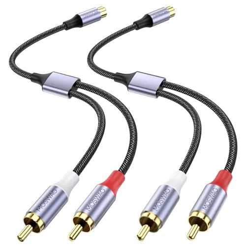 MOSWAG RCA Splitter 1 Buchse auf 2 Stecker 2 Pack, Y Adapter für Verstärker, Spielkonsolen, CD Player, Subwoofer, Heimkino, HDTV - Audio Video Kabel