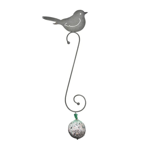 Vogelfutterstation mit Haken Vogel Metall grau H60cm Garten Meisenknödelhalter