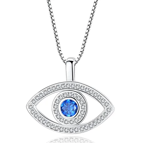 Yifnny Böses Auge Halskette, Auge Halskette Pave Cubic Zirkon Glück Amulett Halskette Blaues Auge Anhänger Schutz Schmuck für Damen (Silber)