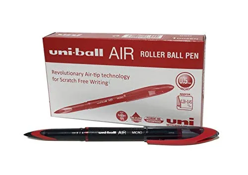 uni-ball 190496000 UB-188-Micro Air Kugelschreiber - 12 Stück, rote Super-Tinte, fälschungssicher und perfekt für technisches Schreiben