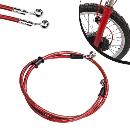 120cm Motorrad Bremsschlauch,Motorrad Stahlflex Bremsleitung Hydraulische Bremsleitung Vorne und Hinten für Pit Bike Dirt Bike Enduro Motocross ATV Quad-Rot