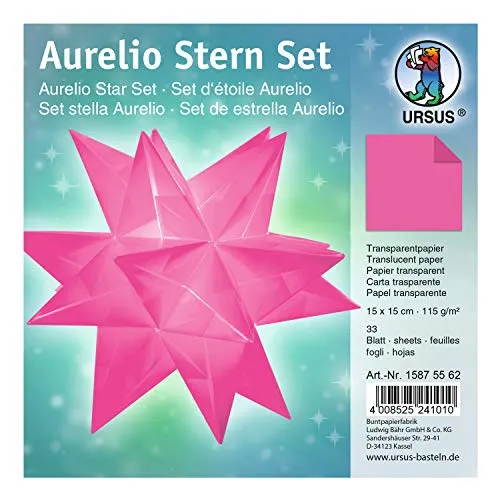 Aurelio Stern Transparentpapier uni, pink, 115 g, ca. 15 x 15 cm, 33 Blatt, beidseitig bedruckt