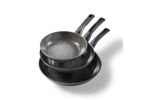 STONELINE Pfannen-Set 3-tlg. mit Steinpartikeln - Pfannen-Set für alle Herdarten, inkl. ergonomischen, kühlbleibenden Griffen und hitzebeständiger Keramikbeschichtung bis 450 °C – ideal für gesundes, fettfreies Braten.