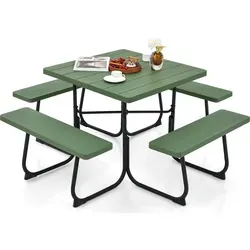 COSTWAY Sitzgarnitur für 8 Personen mit Schirmloch - Ideal für gesellige Outdoor-Events: Diese quadratische Sitzgarnitur bietet Platz für bis zu 8 Personen und überzeugt mit wetterbeständigem HDPE. Das integrierte Schirmloch sorgt für angenehmen Schatten.