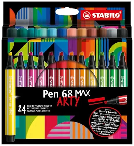 STABILO Pen 68 Max Arty - Wallet mit 24 Stiften, lebendige Farben für kreative Projekte und professionelles Zeichnen