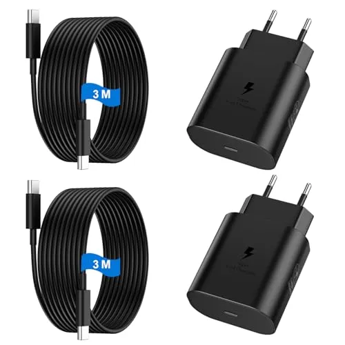 USB C Ladegerät 2er-Pack 25W Schnellladegerät Netzteil Ladekabel Type C Schnellladekabel Handy Stecker Adapter für Samsung Galaxy S26 /S25/S24/S23/S22/S21/S20/S10/iPhone 17 16 15 Pro Max Air 3M