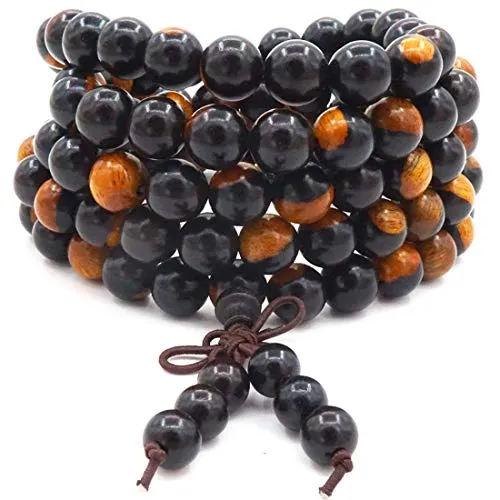 Thajaling 8MM 108 Gebetskette Mala Armband, Schwarzes Yin und Yang SandaleWood Tibetische Buddhistische Buddha Meditation Halskette Mala Armband