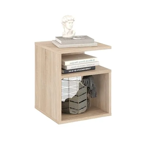 KOMTO Nachttisch Sonoma Eiche – Nachtschrank, Beistelltisch mit 2 offene Fächer, Nachtischschrank für Schlafzimmer, Wohnzimmer | Bedside Table KABA 35 x 35 x 41,5 cm