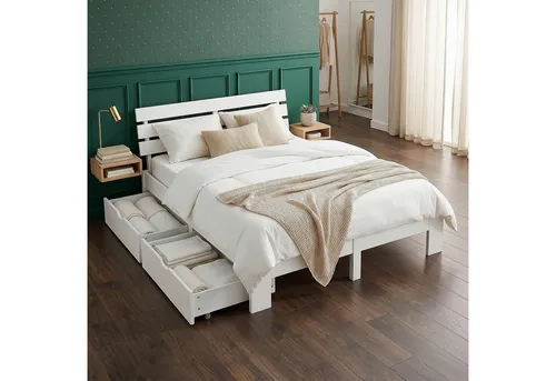 Homestyle4u Holzbett 160x200 cm mit Stauraum und Lattenrost in Weiß