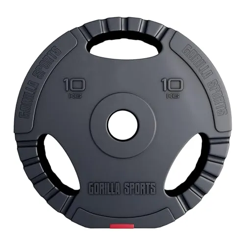 GORILLA SPORTS® Olympia Hantelscheiben - Einzeln/Set, 1,25kg, 2,5kg, 5kg, 10kg, 15kg, 30kg Gewichte, 50mm Bohrung, Tri-Grip, Kunststoff - Gewichtsscheiben, Olympiascheiben, Hantelscheiben-Set, Hanteln