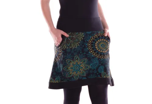 Vishes Minirock Damen Mini-Rock Baumwolle Blumen-Muster elastischer Bund mit Taschen Alternative Bekleidung, Ethno, Hippie, Retro Style