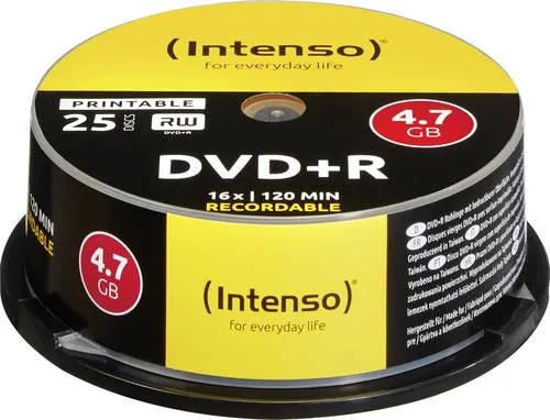 Intenso DVD+R 4,7 GB bedruckbar (25 St.) - Einmal beschreibbare DVDs mit Spezialbeschichtung, brillante Druckergebnisse für kreative Projekte