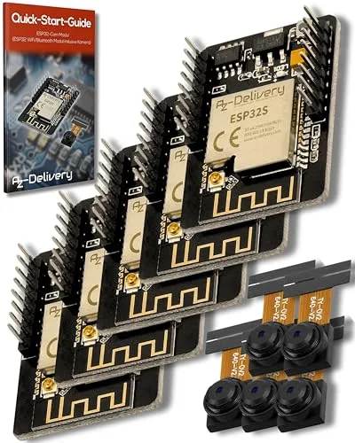 AZDelivery 5 x ESP32 Cam Modul mit Bluetooth - 5 x ESP32 Cam Module mit 2MP Kamera und Dual-Core 32-Bit CPU, ideal für IoT-Projekte. Inklusive E-Book für schnelle Einrichtung und umfassende Anleitungen.