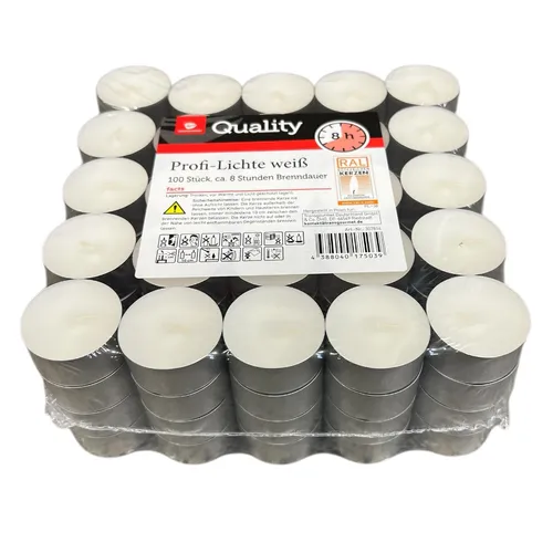 Teelichter 8h Brenndauer Teelicht Kerzen weiss in Alu Hülse Teelichte Gastro 100