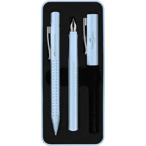 Faber-Castell Schreibset Grip 2010 sky blue, Kugelschreiber und Füller, Etui aus Metall