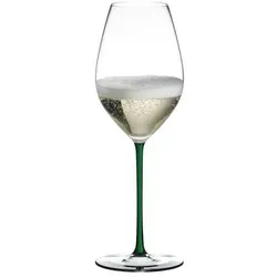 Riedel Fatto A Mano Schaumweinglas Champagner Grün - Elegantes handgefertigtes Schaumweinglas für Champagner und Sekt, mit eiförmigem Kelch zur Aromenentfaltung und stilvollem roten Kristallstiel - ideal für besondere Anlässe.