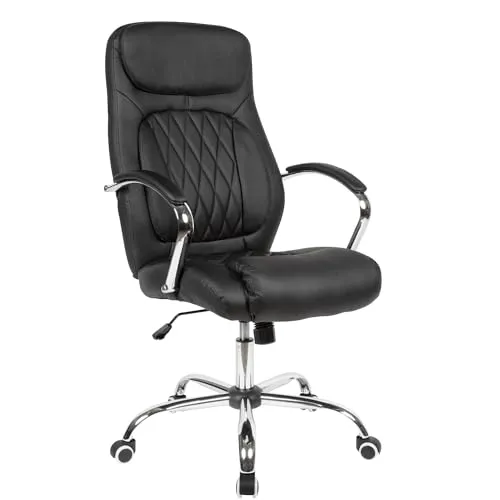 FINEBUY Schreibtischstuhl FB101951 - Ergonomischer Kunstleder Bürodrehstuhl - Bürostuhl mit hoher Rückenlehne und Lendenwirbelstütze, 360° drehbar, pflegeleichtes Kunstleder und maximale Tragfähigkeit bis 120 kg für optimalen Sitzkomfort.