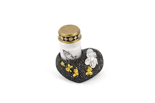 Novaliv Grabschmuck Herz Schwarz mit LED Grablicht von Novaliv